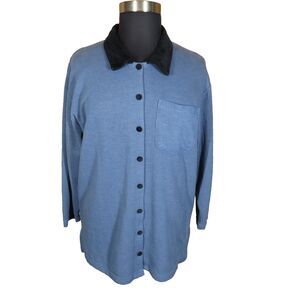Erika II & Co Vintage Blue Ribbed Velvet Trimmed Long Sleeve Top Plus Size 1X